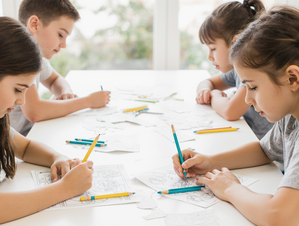 photo_intrieur_haute_rsolution_de_trois_enfants_de_710_ans_assis_autour_dune_table_imprims_de_dessi_vr388bg7f1o7hmjliju3_0